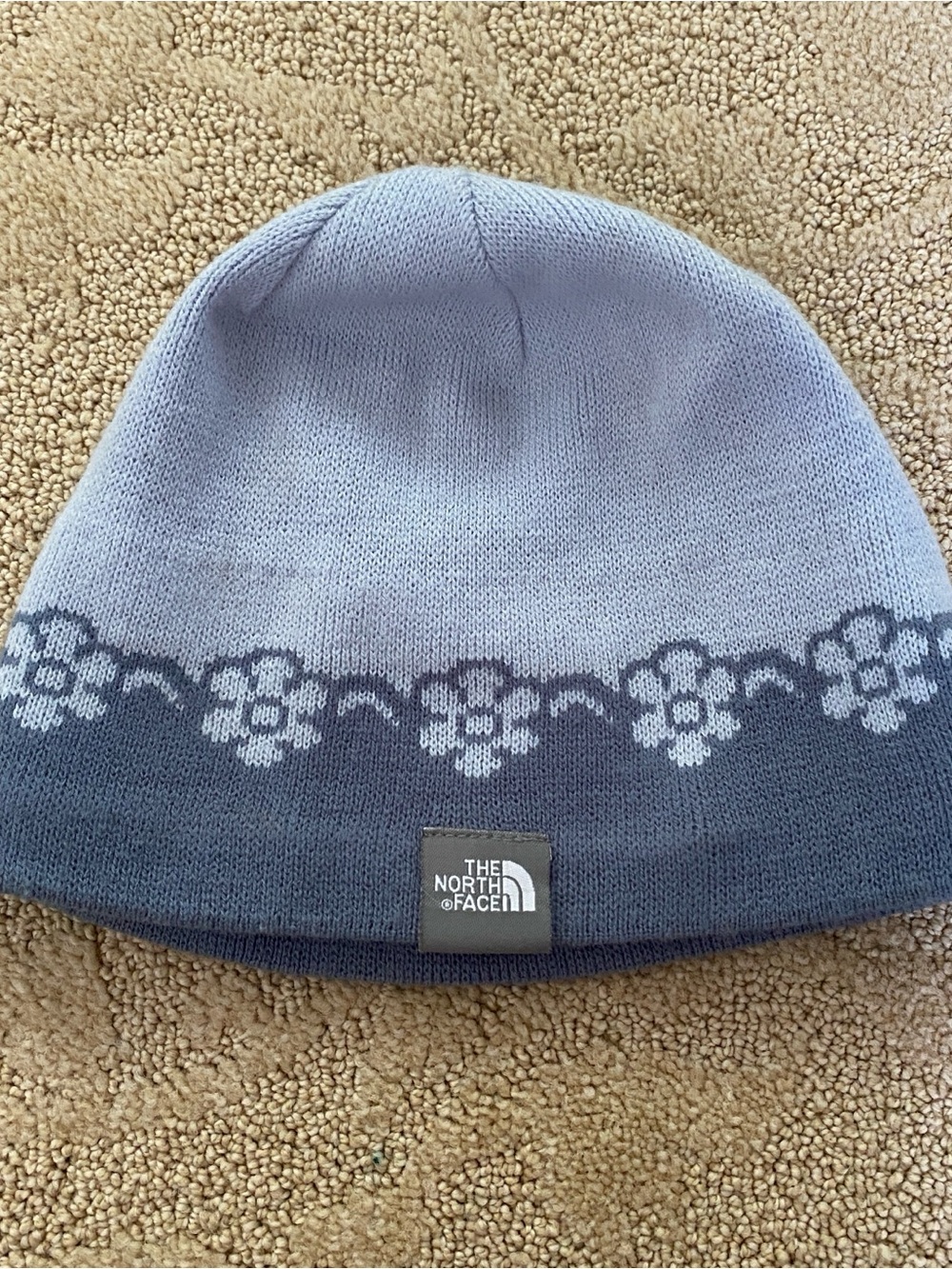 The North Face Youth Girls Fleece Lined Knit Beanie Light Blue Floral